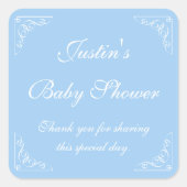 青い赤ちゃんシャワーパーティー好きステッカーまたはシール スクエアシール (正面)