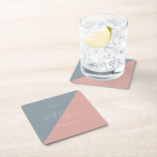 青い赤ちゃんシャワー性別が表示される スクエアペーパーコースター (インサイチュ)