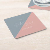 青い赤ちゃんシャワー性別が表示される スクエアペーパーコースター (アングル)