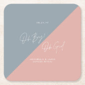 青い赤ちゃんシャワー性別が表示される スクエアペーパーコースター (正面)