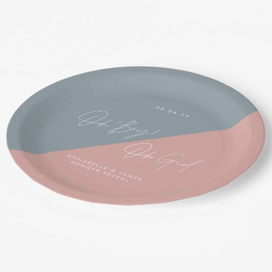 青い赤ちゃんシャワー性別が表示される ペーパープレート (アングル)