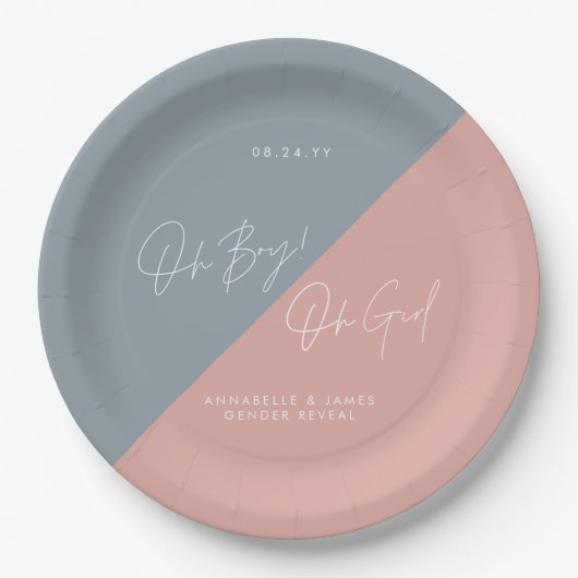 青い赤ちゃんシャワー性別が表示される ペーパープレート (正面)