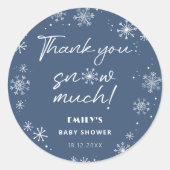 青い赤ちゃんシャワー雪ありがとう ラウンドシール (正面)