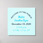 青い赤ちゃん男の子の出生統計 キャンバスプリント (正面)