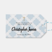 青い赤ちゃん男の子の洗礼 水平 ありがとう ギフトタグ (正面(横))