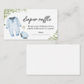 青い赤ちゃん衣赤ちゃんシャワーおむつラッフル エンクロージャーカード (正面/裏面)