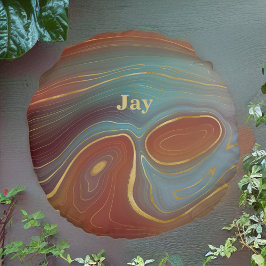 青い赤とタンの瑪瑙の外観と金ゴールド ラウンドクッション