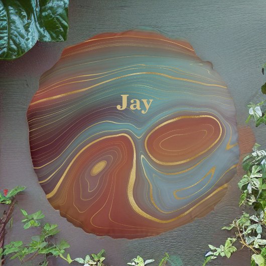 青い赤とタンの瑪瑙の外観と金ゴールド ラウンドクッション