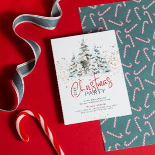 青い赤と金ゴールド伝統的の水色の木 招待状