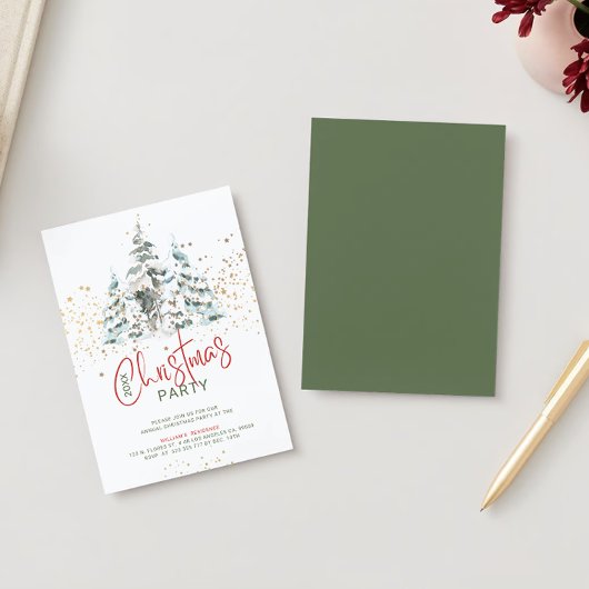 青い赤と金ゴールド伝統的の水色の木 招待状