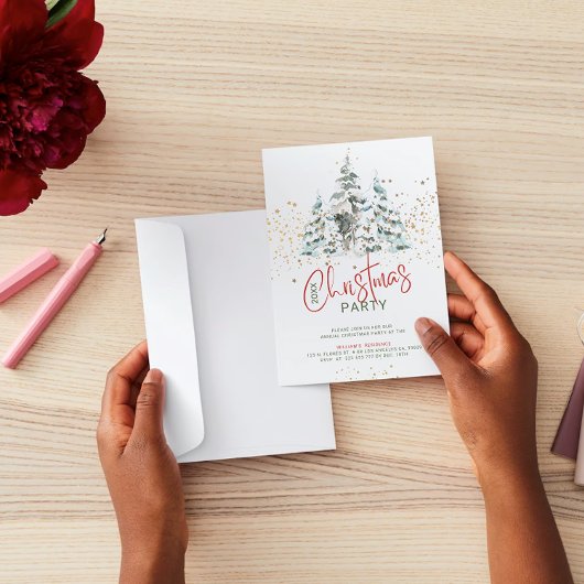 青い赤と金ゴールド伝統的の水色の木 招待状