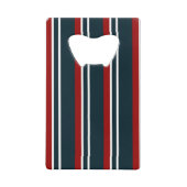 青い赤のユニフォームストライプ クレジットカード栓抜き (正面)