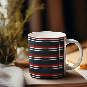 青い赤のユニフォームストライプ コーヒーマグカップ