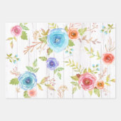 青い赤の国エレガントのフローラ水の色シック ラッピングペーパーシート (正面3)