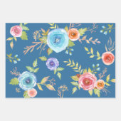 青い赤の国エレガントのフローラ水の色シック ラッピングペーパーシート (正面)