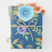 青い赤の国エレガントのフローラ水の色シック ラッピングペーパーシート (インサイチュ)