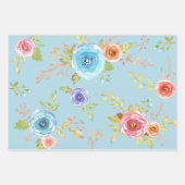 青い赤の国エレガントのフローラ水の色シック ラッピングペーパーシート (正面3)