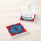 青い赤の渦巻き抽象芸術パターン ガラスコースター (アングル)