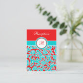 青い赤の白モノグラムダマスクのエンクロージャカード エンクロージャーカード (スタンド正面)