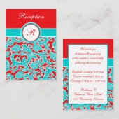 青い赤の白モノグラムダマスクのエンクロージャカード エンクロージャーカード (正面/裏面)