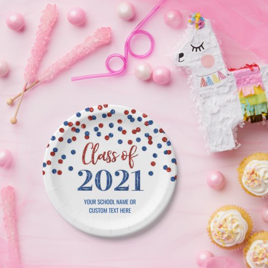 青い赤の紙吹雪卒業2021 ペーパープレート (パーティー)
