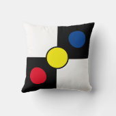 青い赤の黄色の円オン白黒 クッション (裏面)