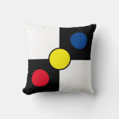 青い赤の黄色の円オン白黒 クッション (正面)