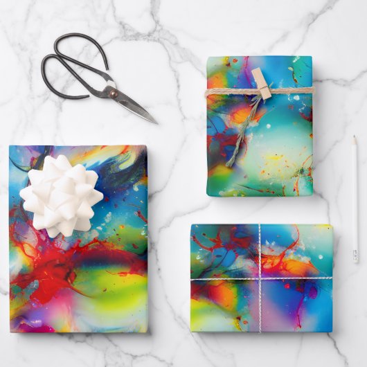 青い赤の黄色の緑の水の色の抽象化 ラッピングペーパーシート (正面)