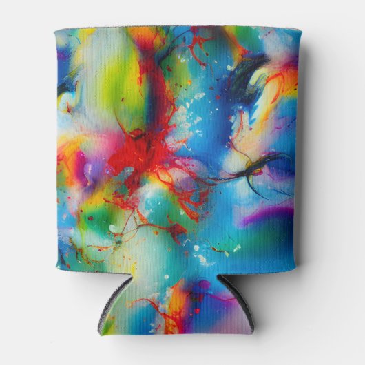 青い赤の黄色の緑の水の色の抽象化 缶クーラー (正面)