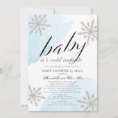 青い赤ん坊のシャワーの外が冷たいメール 招待状 (正面)