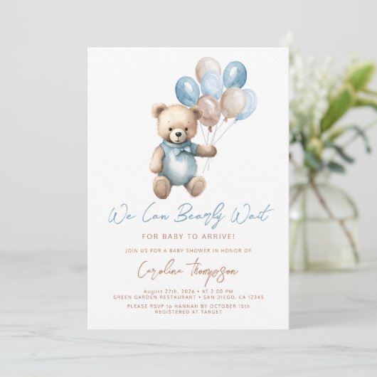 青い赤ん坊のシャワーを待つことができる 招待状 (スタンド正面)