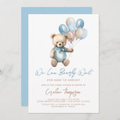 青い赤ん坊のシャワーを待つことができる 招待状 (正面/裏面)