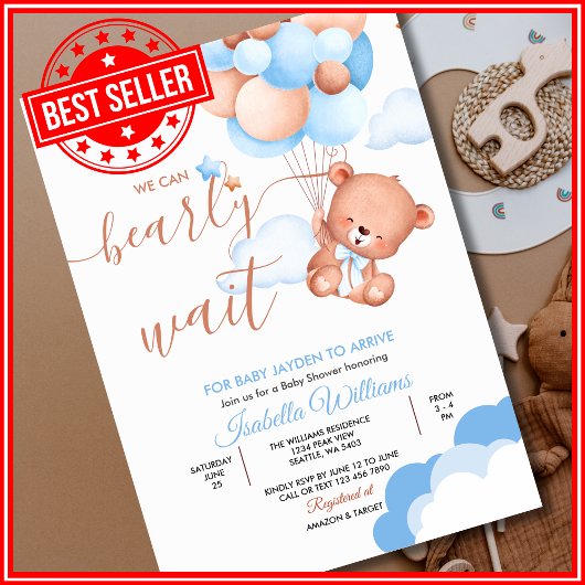 青い赤ん坊のシャワーを待つことができる 招待状