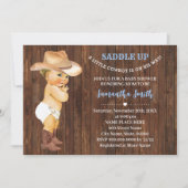 青い赤ん坊のシャワーを途中の小さなカウボーイ 招待状 (正面)