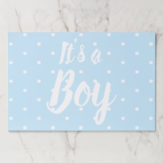 青い赤ん坊のシャワーストライプの性別を明らかにする男の子だ ペーパーパッド (正面)