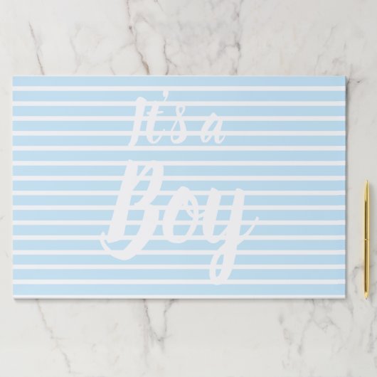 青い赤ん坊のシャワーストライプの性別を明らかにする男の子だ ペーパーパッド (インサイチュ)