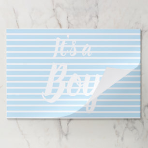 青い赤ん坊のシャワーストライプの性別を明らかにする男の子だ ペーパーパッド