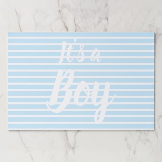 青い赤ん坊のシャワーストライプの性別を明らかにする男の子だ ペーパーパッド (正面)