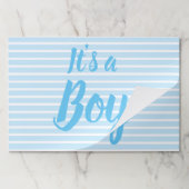 青い赤ん坊のシャワーストライプの性別を明らかにする男の子だ ペーパーパッド (折り畳み)