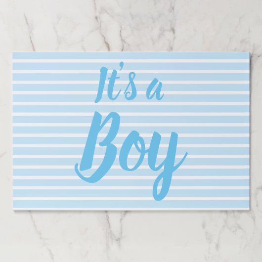 青い赤ん坊のシャワーストライプの性別を明らかにする男の子だ ペーパーパッド (正面)