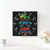 青い赤カッコいいい緑の贈り物を男の子に持ち込む怪獣トラック スクエア壁時計 (ホーム)
