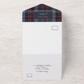 青い赤スコティッ結婚トのケルト色のタータンチェックのプレイド オールインワン招待状 (外側)