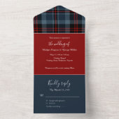 青い赤スコティッ結婚トのケルト色のタータンチェックのプレイド オールインワン招待状 (内側)
