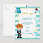 青い赤毛の少年、初めての聖体拝領、ありがとうございます ポストカード (正面/裏面)