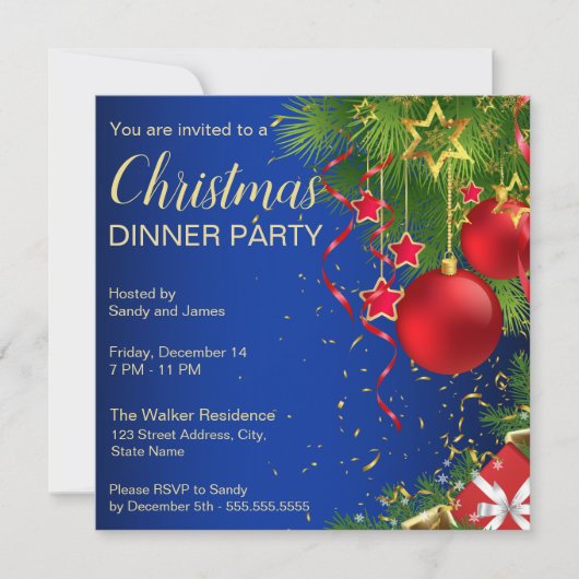 青い赤王室のい緑のボーブルがクリスマスを飾る 招待状 (正面)