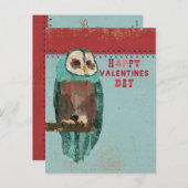 青い赤面のフクロウのバレンタインデーの郵便はがき シーズンポストカード (正面/裏面)