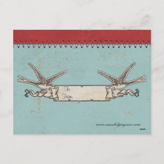 青い赤面のフクロウのバレンタインデーの郵便はがき シーズンポストカード (裏面)