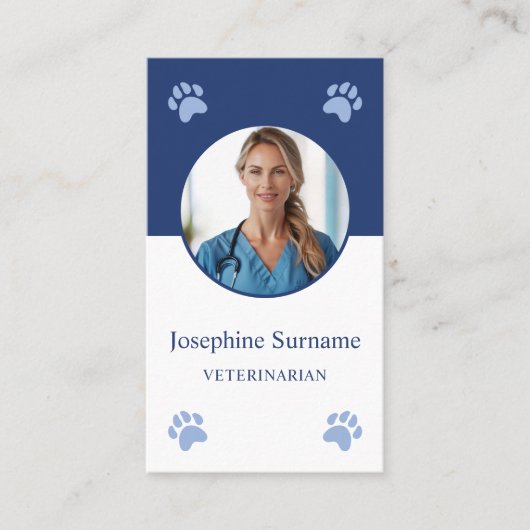 青い足とカスタム写真の獣医の獣医の病院 名刺 (正面)