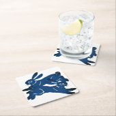 青い跳躍うさぎはっきりしたの動物柄 スクエアペーパーコースター (インサイチュ)