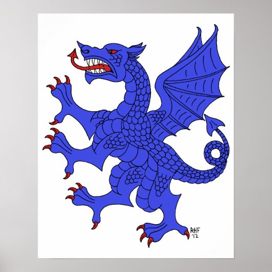 青い躍動するドラゴン ポスター (正面)